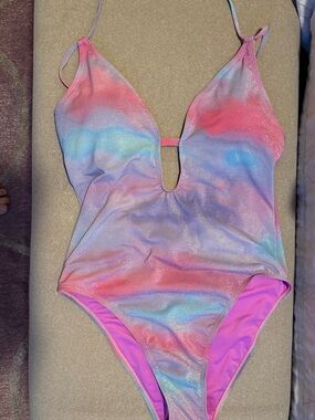 BCBGeneration Pastel Rainbow Shimmer One-Piece Swimsuit